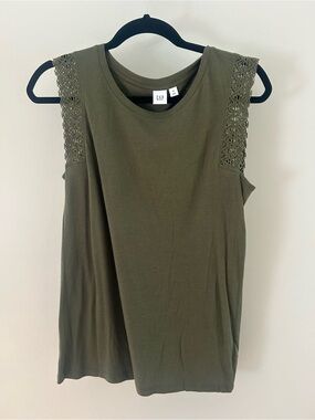 GAP Olive Crochet-Trim Sleeveless Tank
